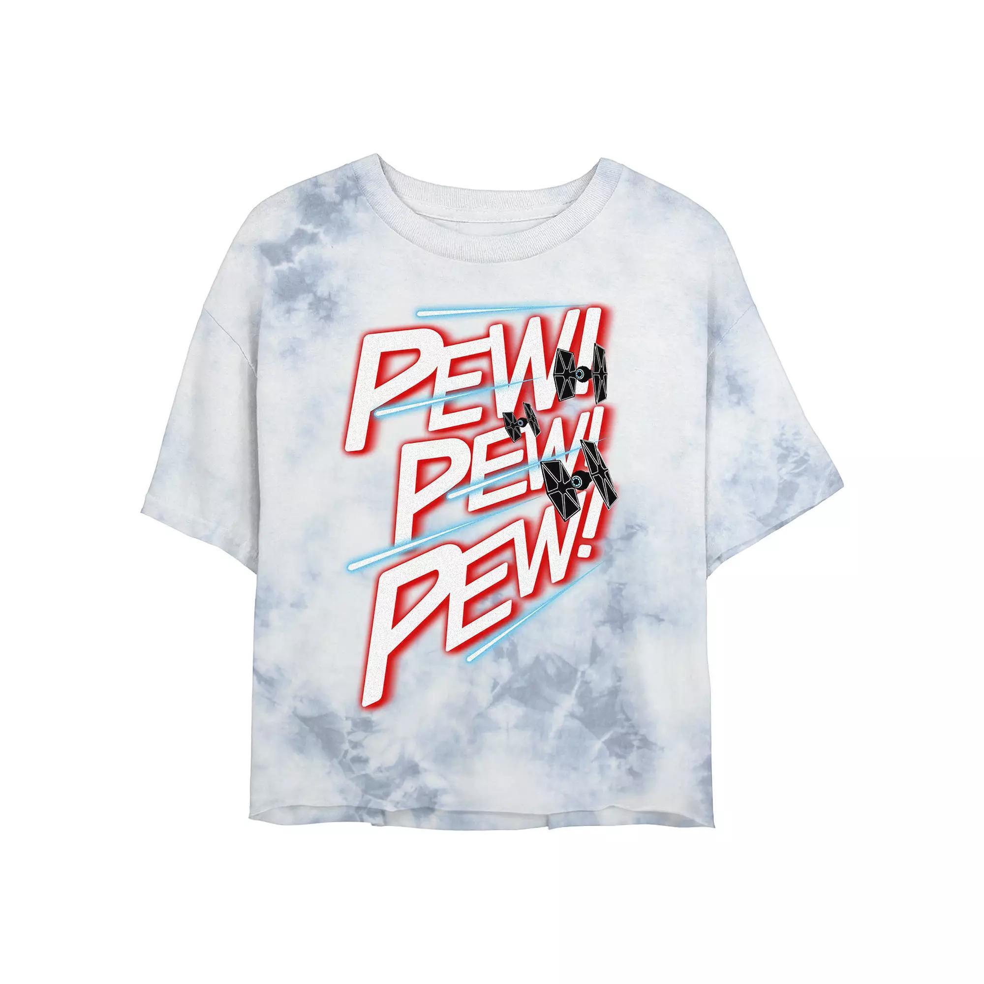 Juniors' Star Wars TIE Fighter "Pew! Pew! Pew!" Wash Crop Tee, Women's, Size: Large, White Blue Product Image