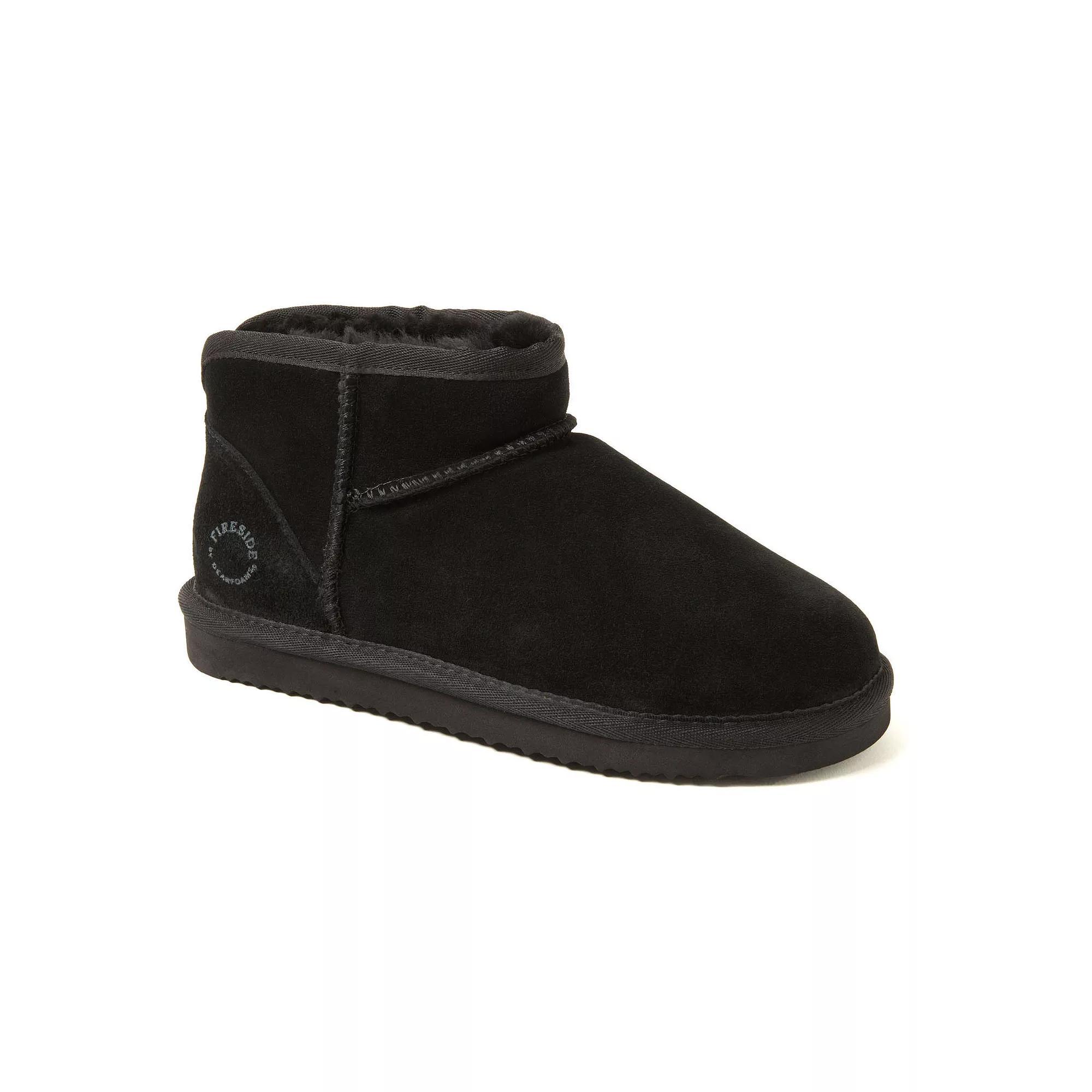 Fireside by Dearfoams Riverland Women's Shearling Micro Ankle Boot Slippers, Size: 10, Black Product Image