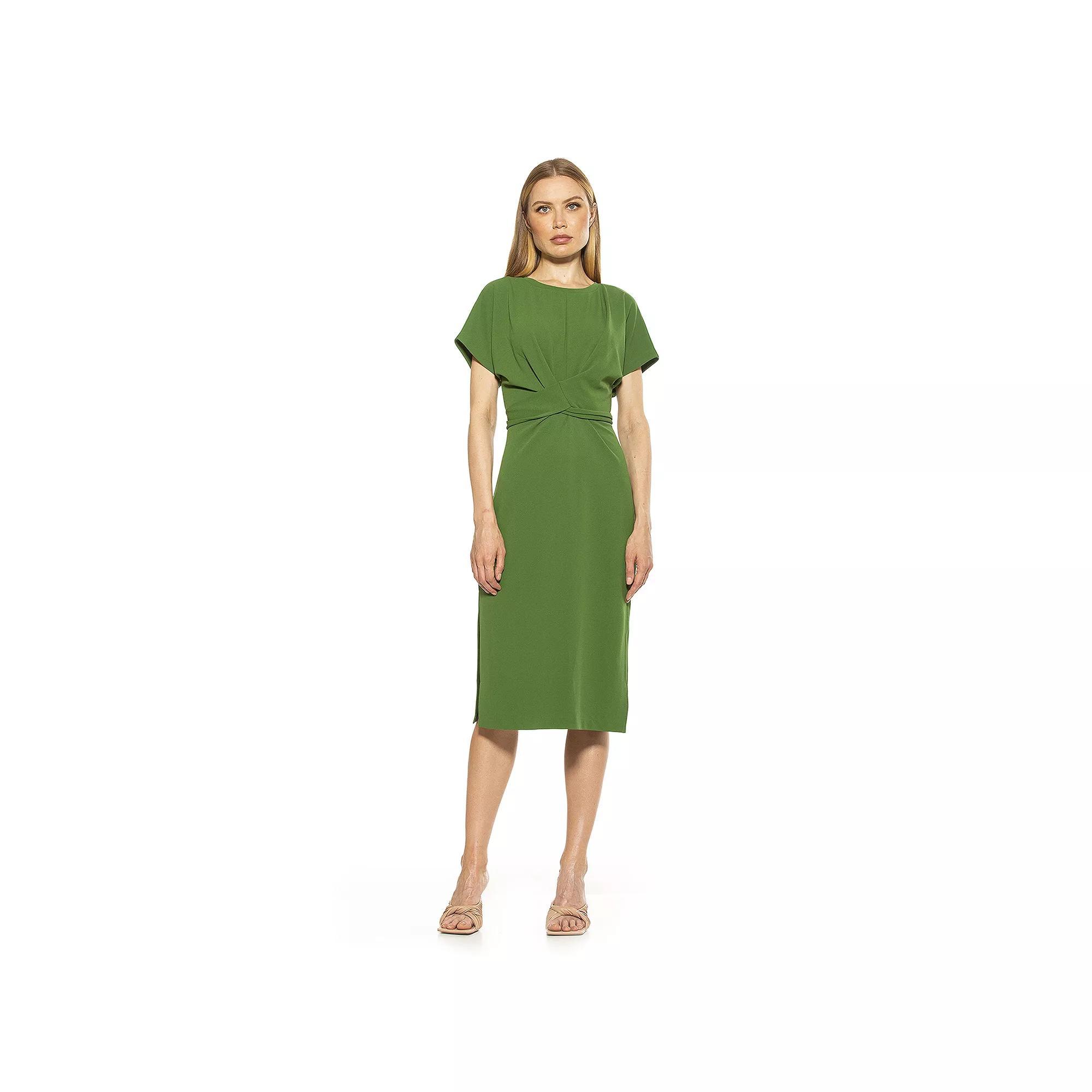 Women's ALEXIA ADMOR Knot-Waist Midi Shift Dress, Size: XS, Green Product Image