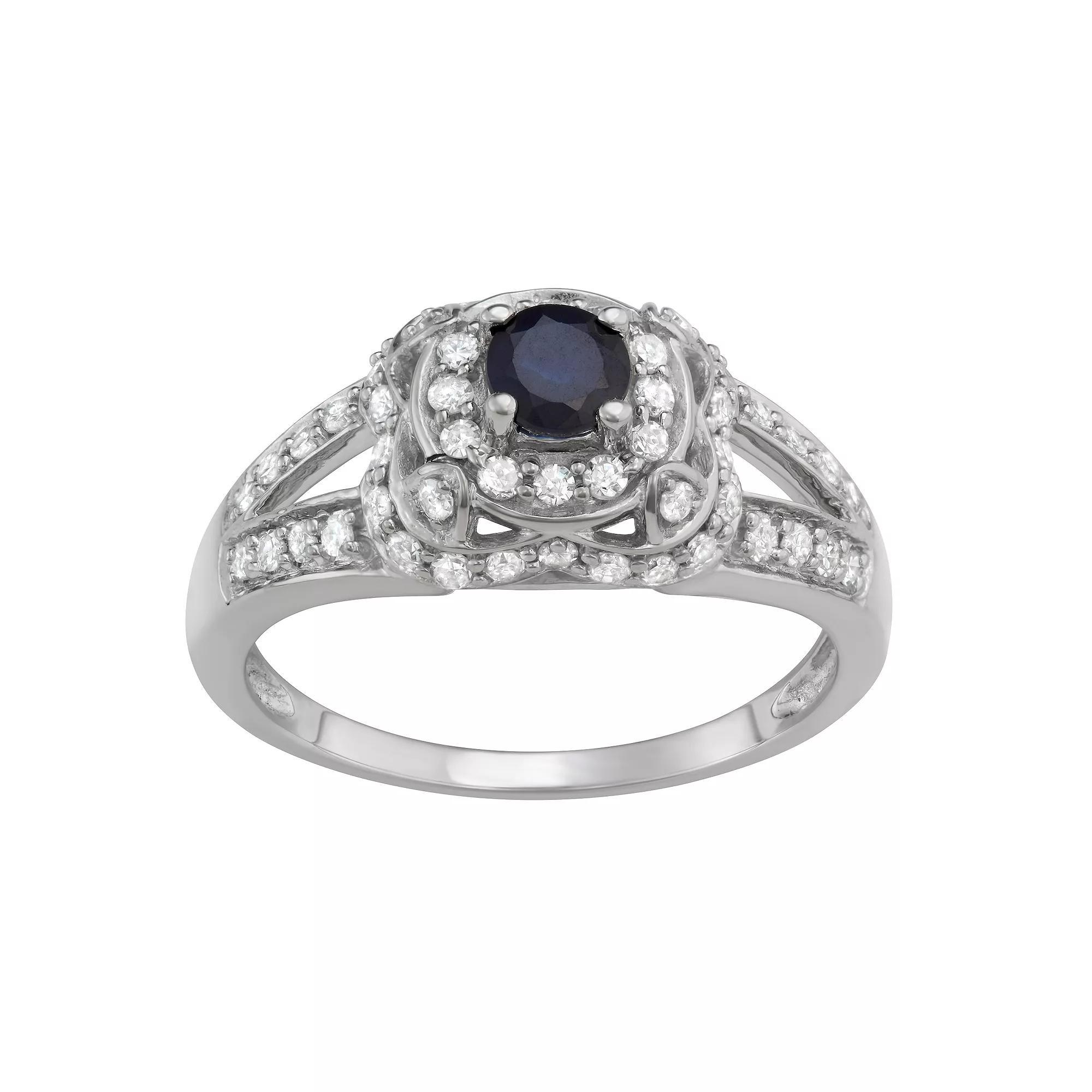 14k White Gold Sapphire & 1 Carat T.W. Diamond Engagement Ring, Womens 10k Whgold Product Image