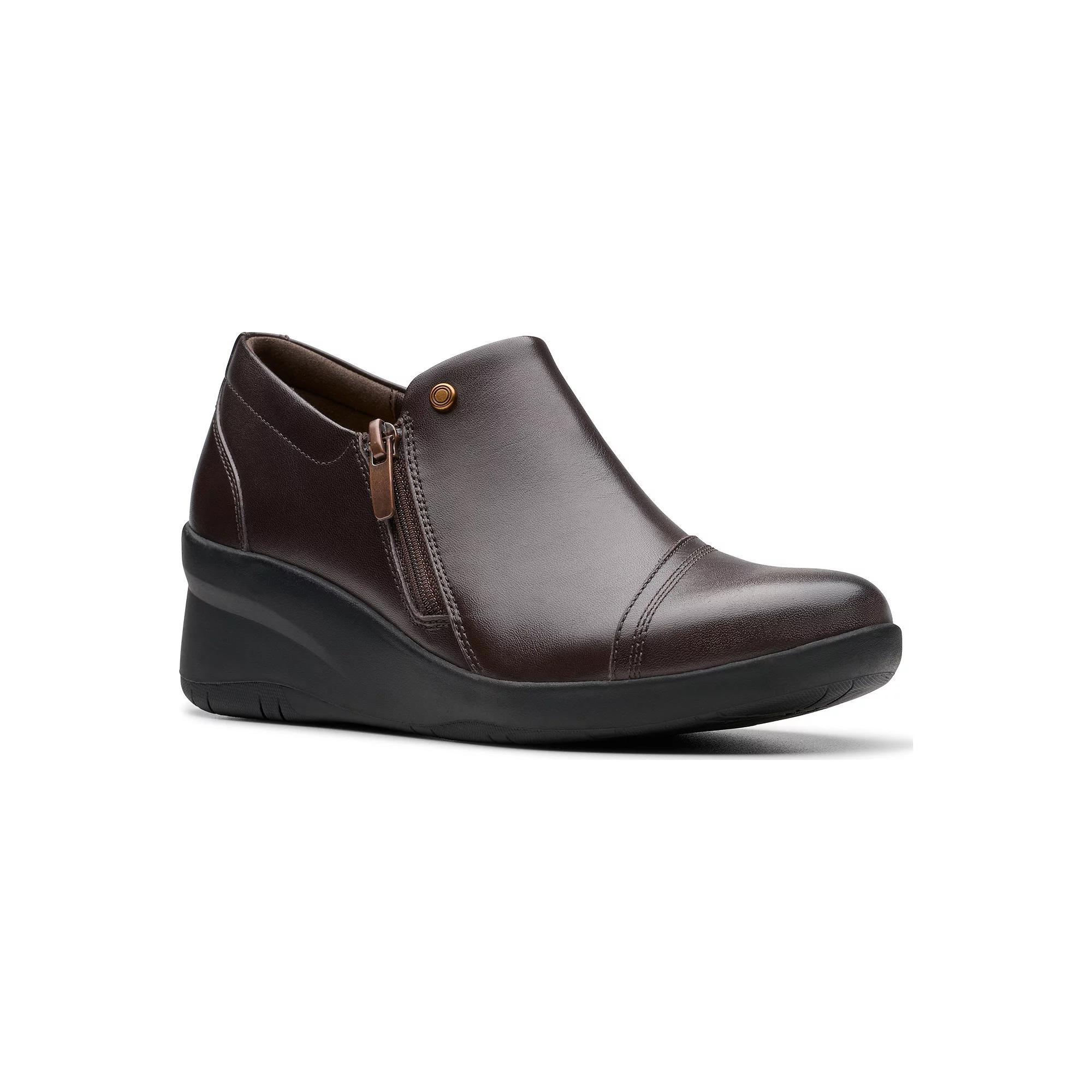 Clarks® Suttyn Zip Women's Leather Wedge Shoes, Size: 8.5, Brown Product Image
