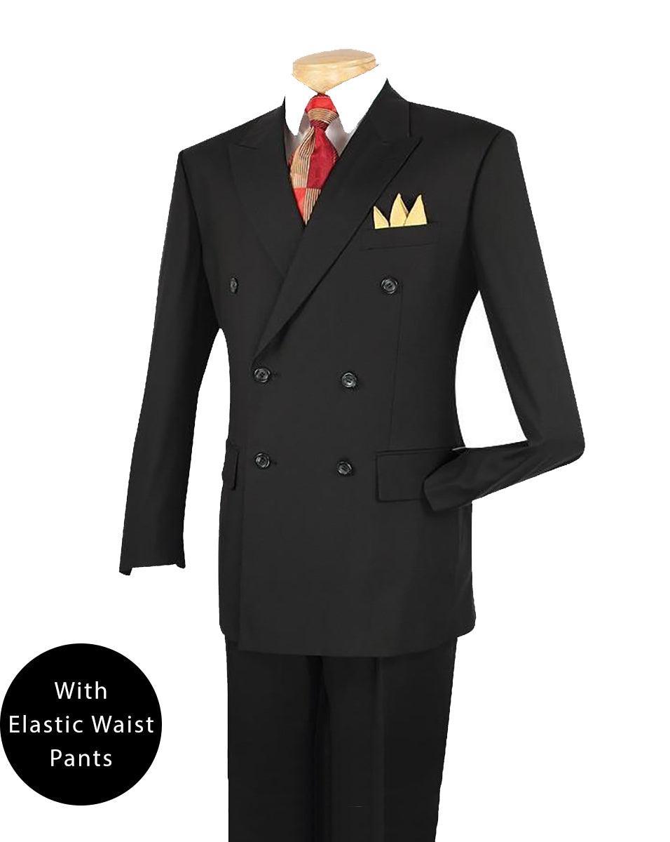 Ramses Collection - Black Regular Fit Double Breasted 2 Piece Suit with Flexible Elastic Waistband Product Image