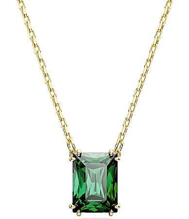 Swarovski Matrix Collection Green Rectangular Crystal Cut Short Pendant Chain Necklace Product Image