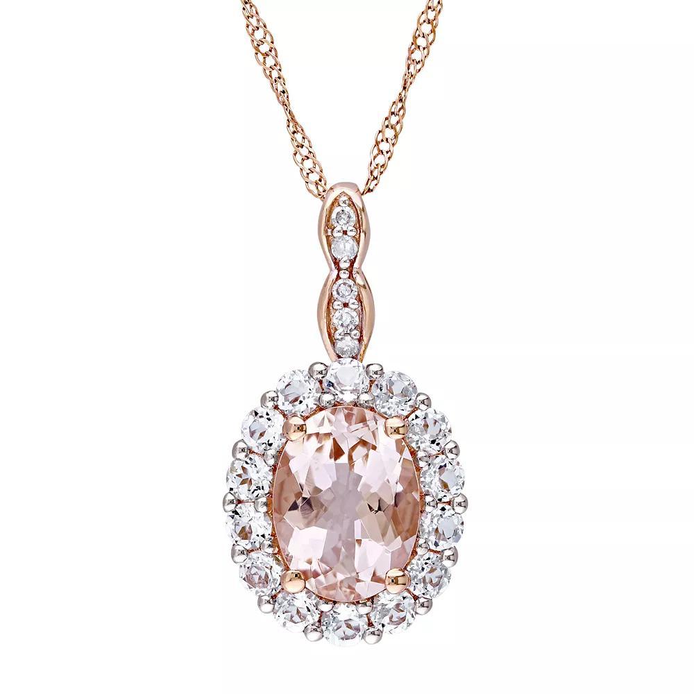Stella Grace 14k Rose Gold Morganite, White Topaz & Diamond Accent Halo Pendant, Women's, Size: 17", 14k Pink Product Image