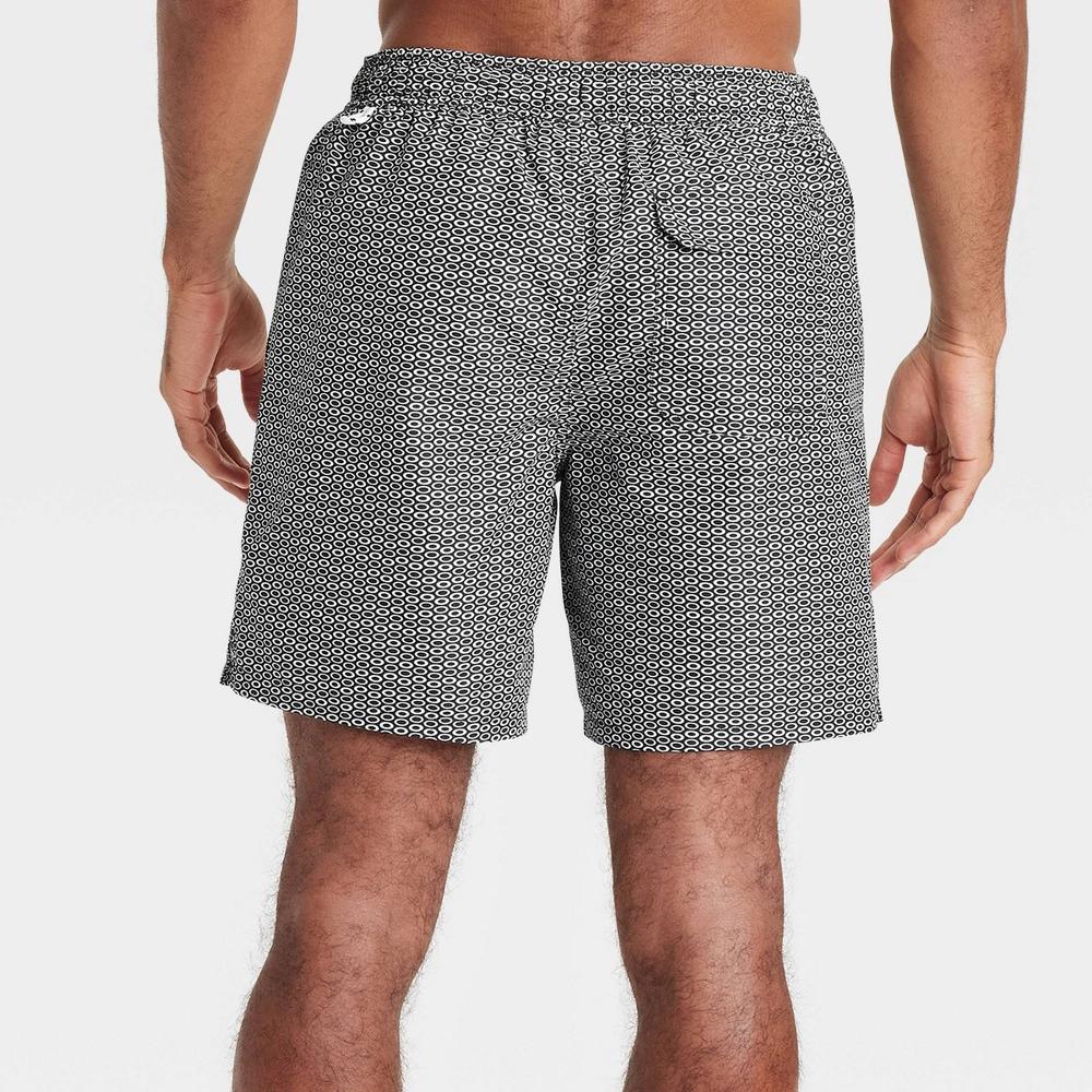 Men's 7" Swim Shorts - Goodfellow & Co™ Black L: Mesh Liner, UPF 50+, Geometric Pattern Product Image