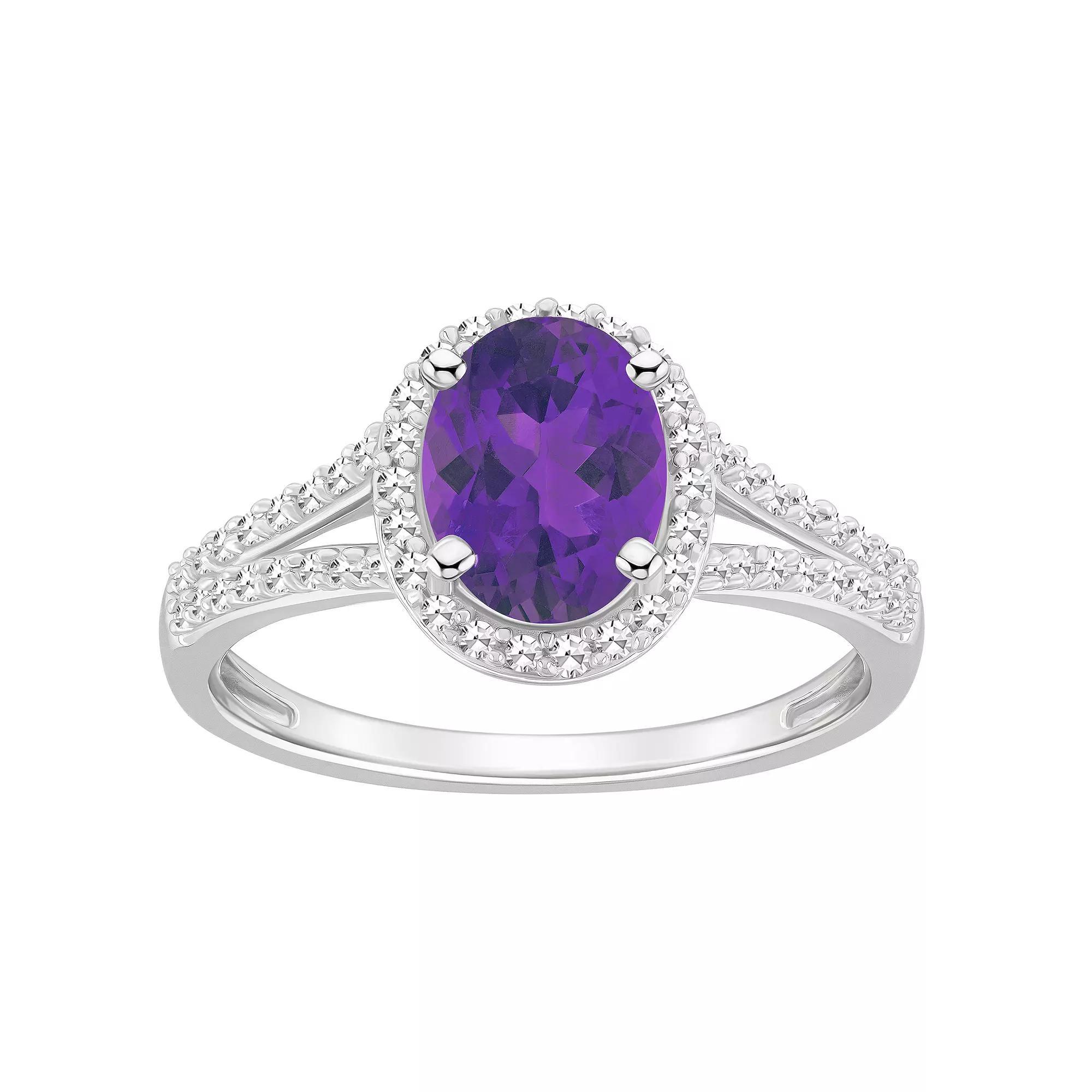 Celebration Gems Sterling Silver Gemstone & 1/4 Carat T.W. Diamond Halo Ring, Women's, Size: 9, Purple Product Image