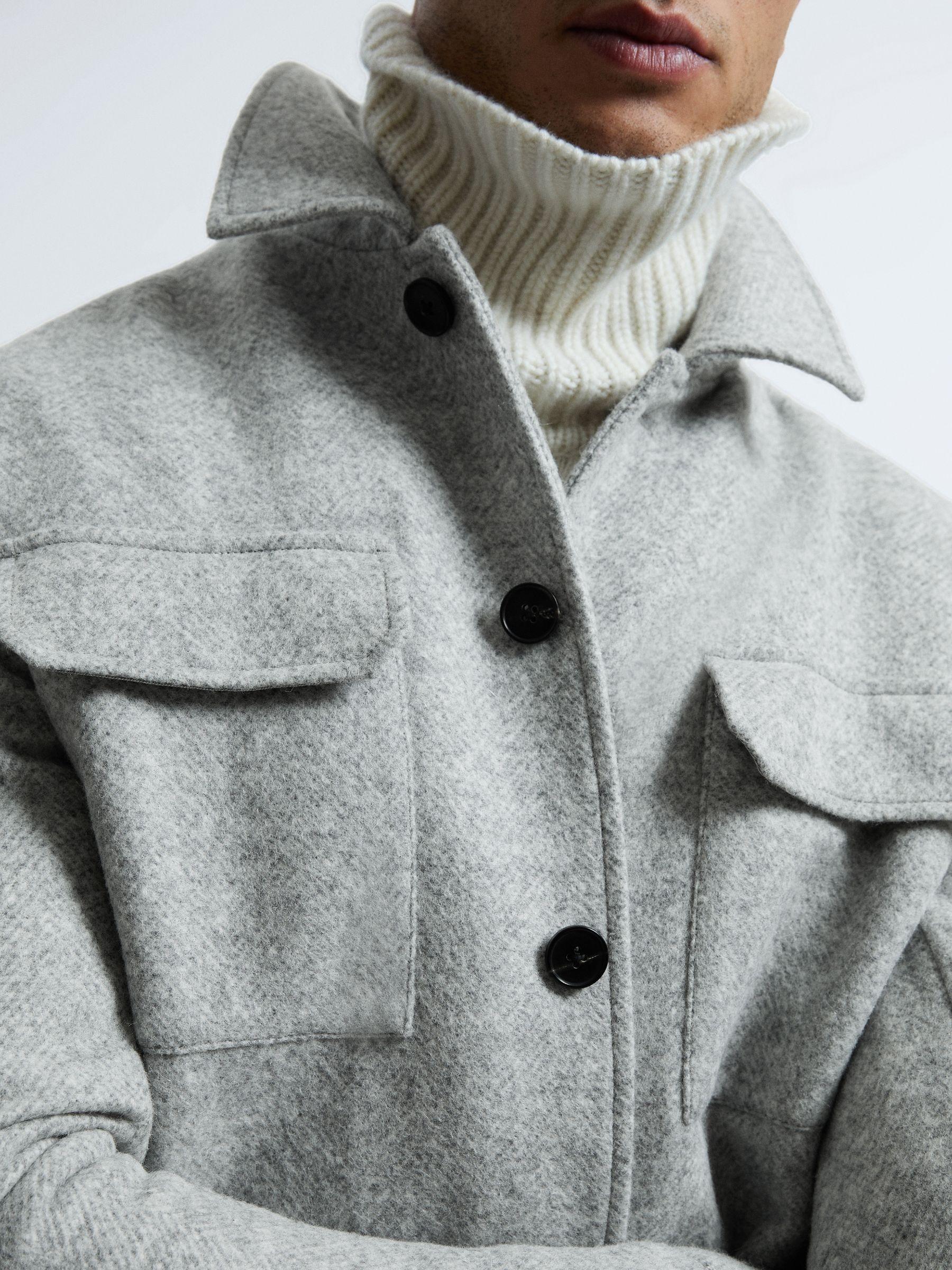 Atelier Italian Wool Blend Button-Through Jacket in Soft Grey Melange Product Image