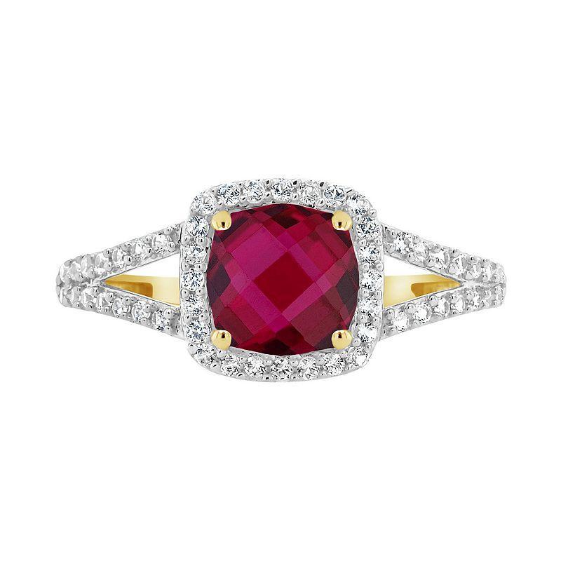 Celebration Gems 10K Yellow Gold 7mm Cushion Gemstone Ring, Women's, Size: 8, Red Product Image