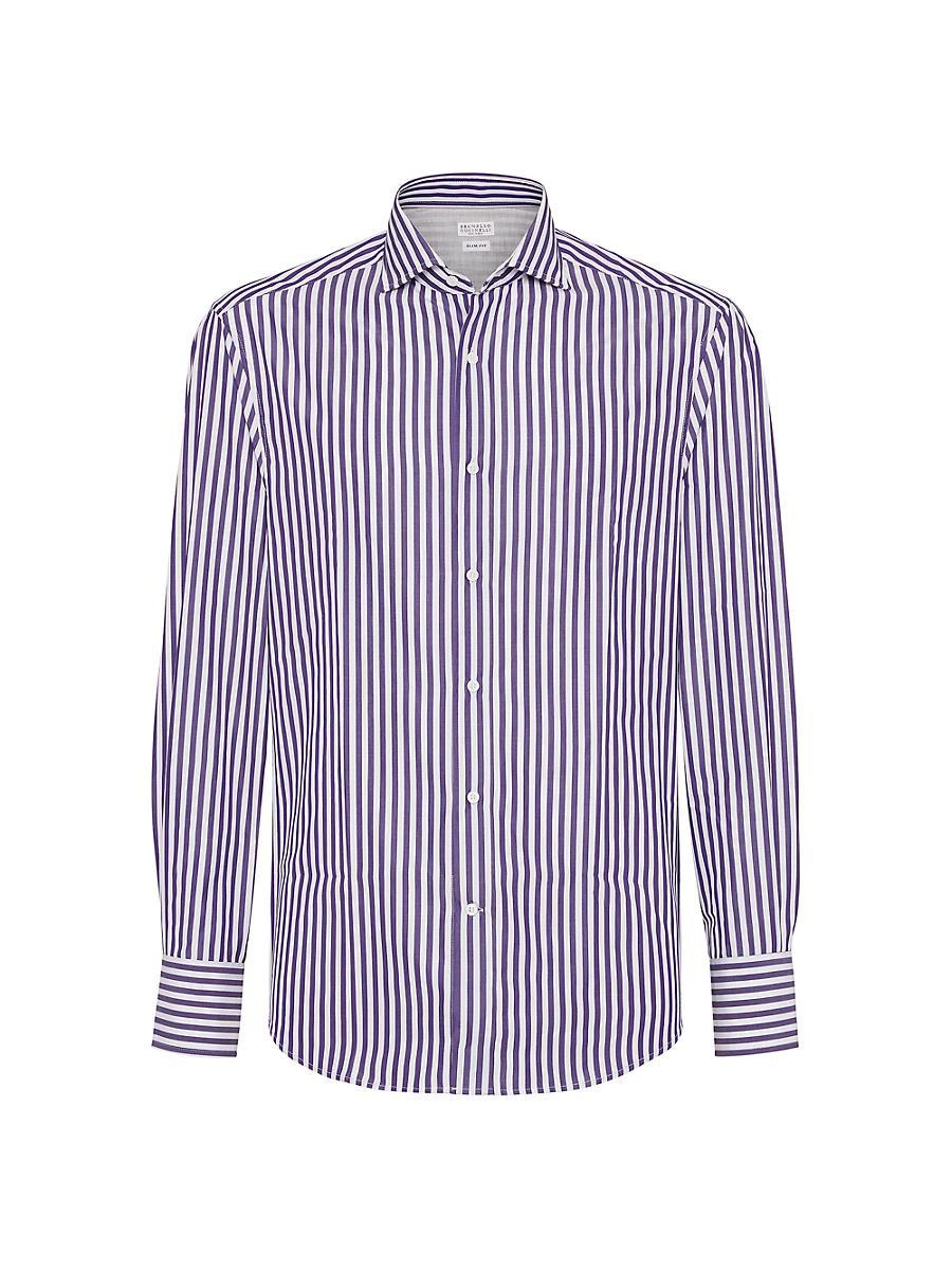 Mens Striped Poplin Slim Fit Shirt with Spread Collar Product Image