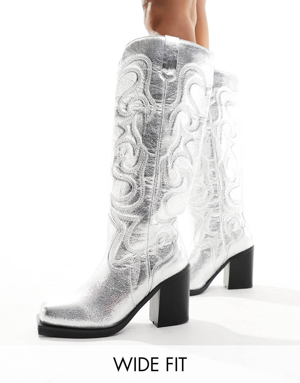 Public Desire Wide Fit Austine knee boot with western stitching Product Image