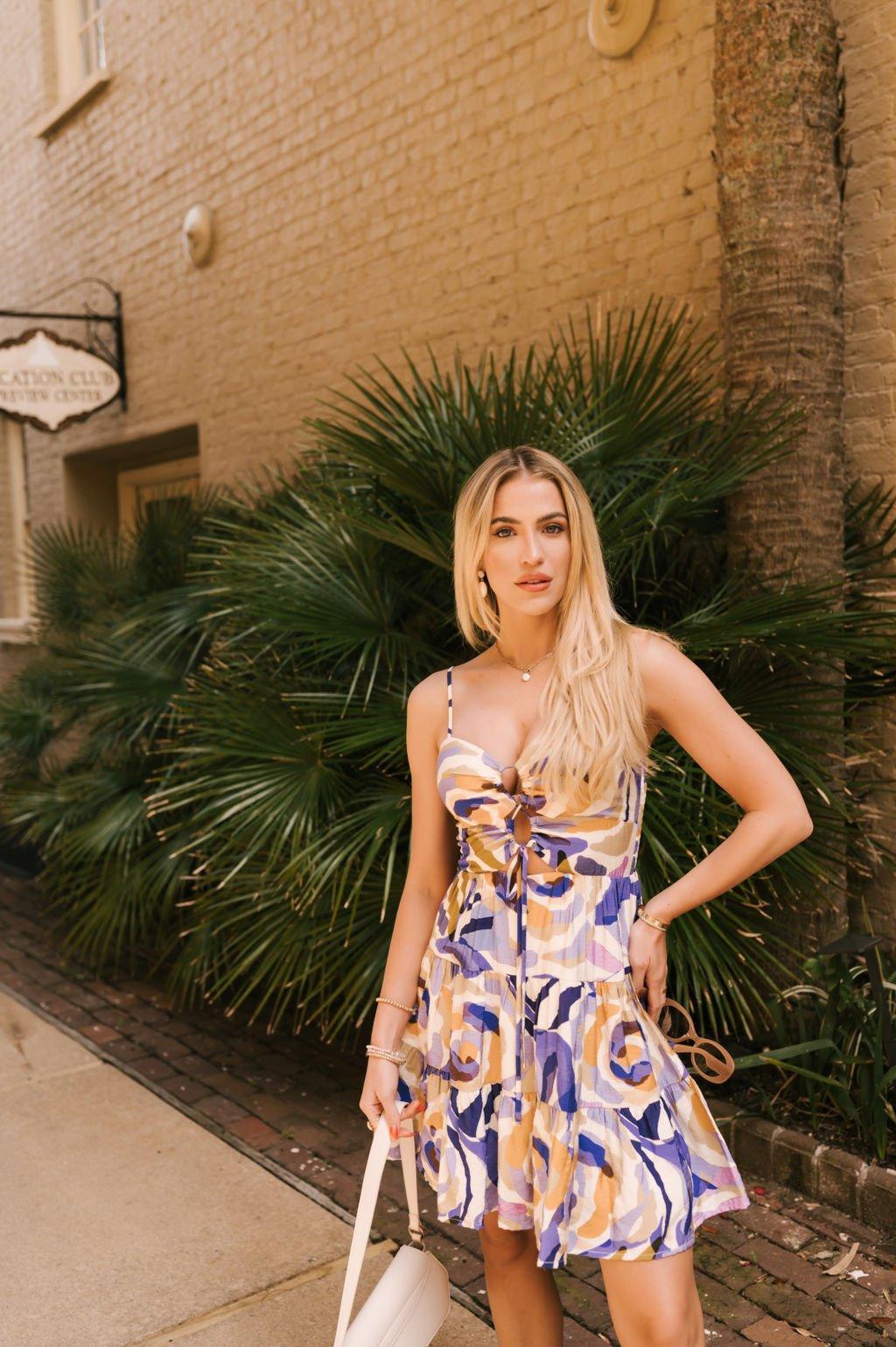 Violet Blue Print Cut-Out Mini Dress - FINAL SALE Product Image