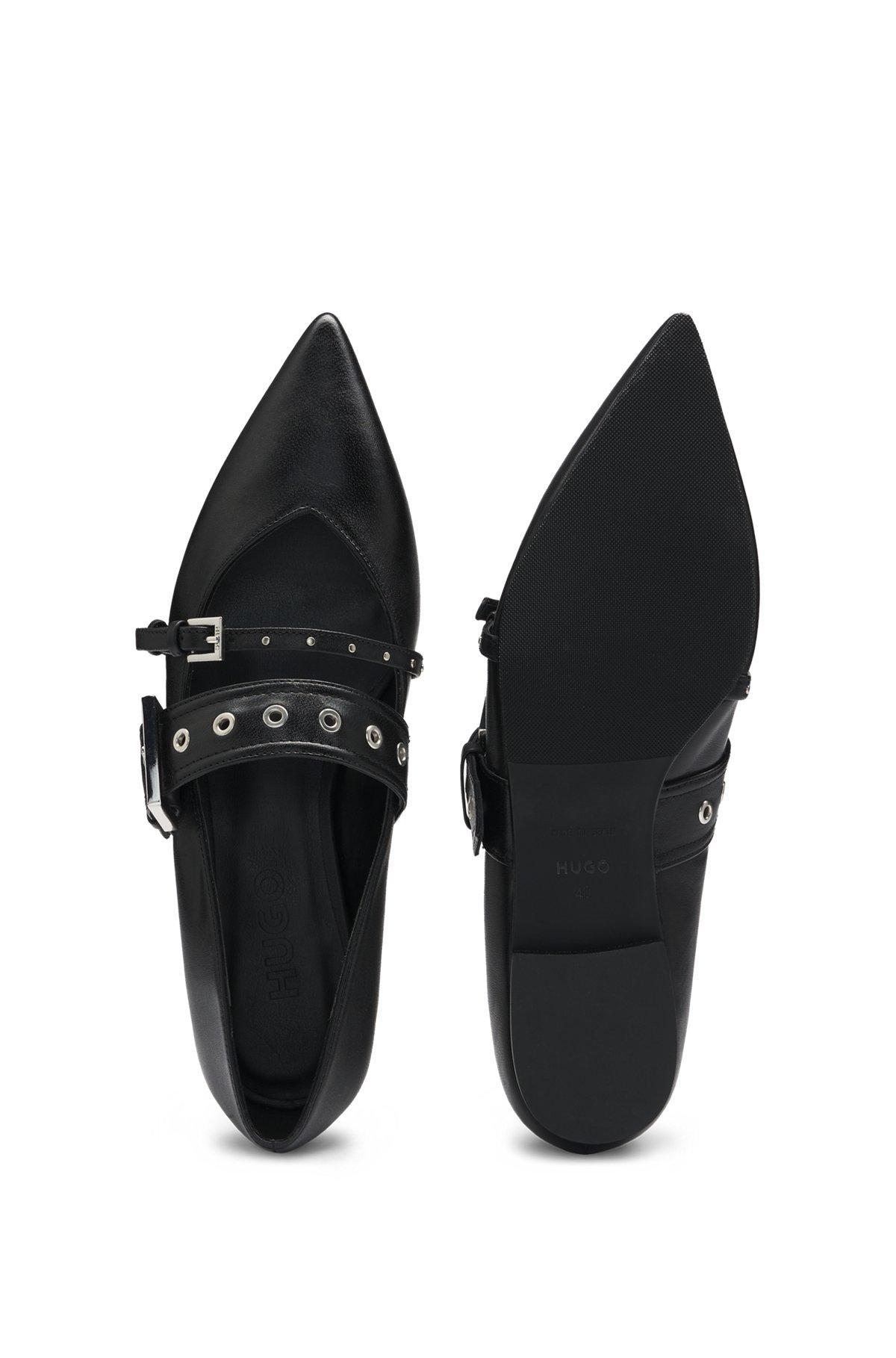 Nappa-leather ballerina pumps with buckled straps Product Image