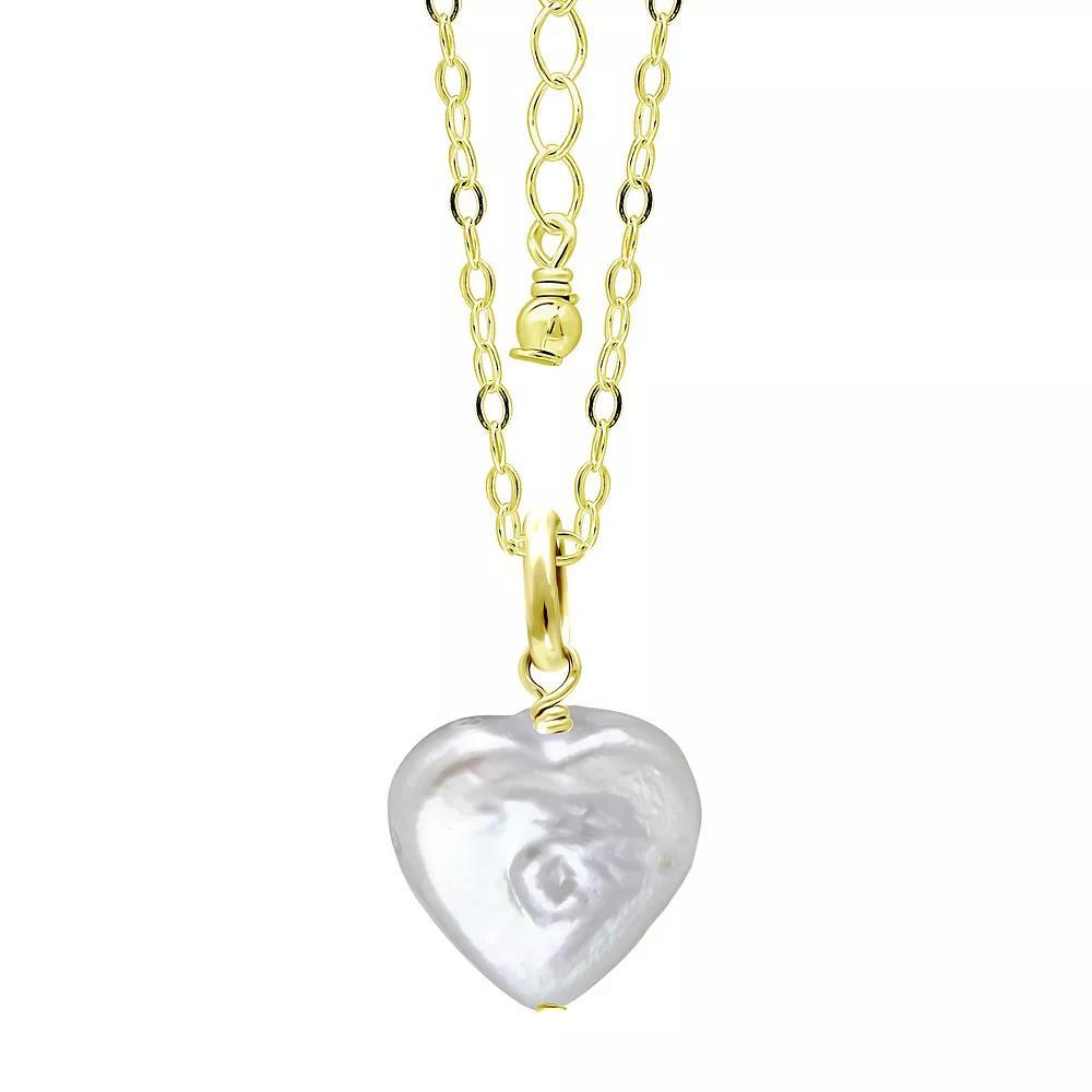 Aleure Precioso 18k Gold Over Silver Heart Shaped Freshwater Cultured Pearl Pendant Necklace, Women's, Size: 18", Gold Tone White Product Image