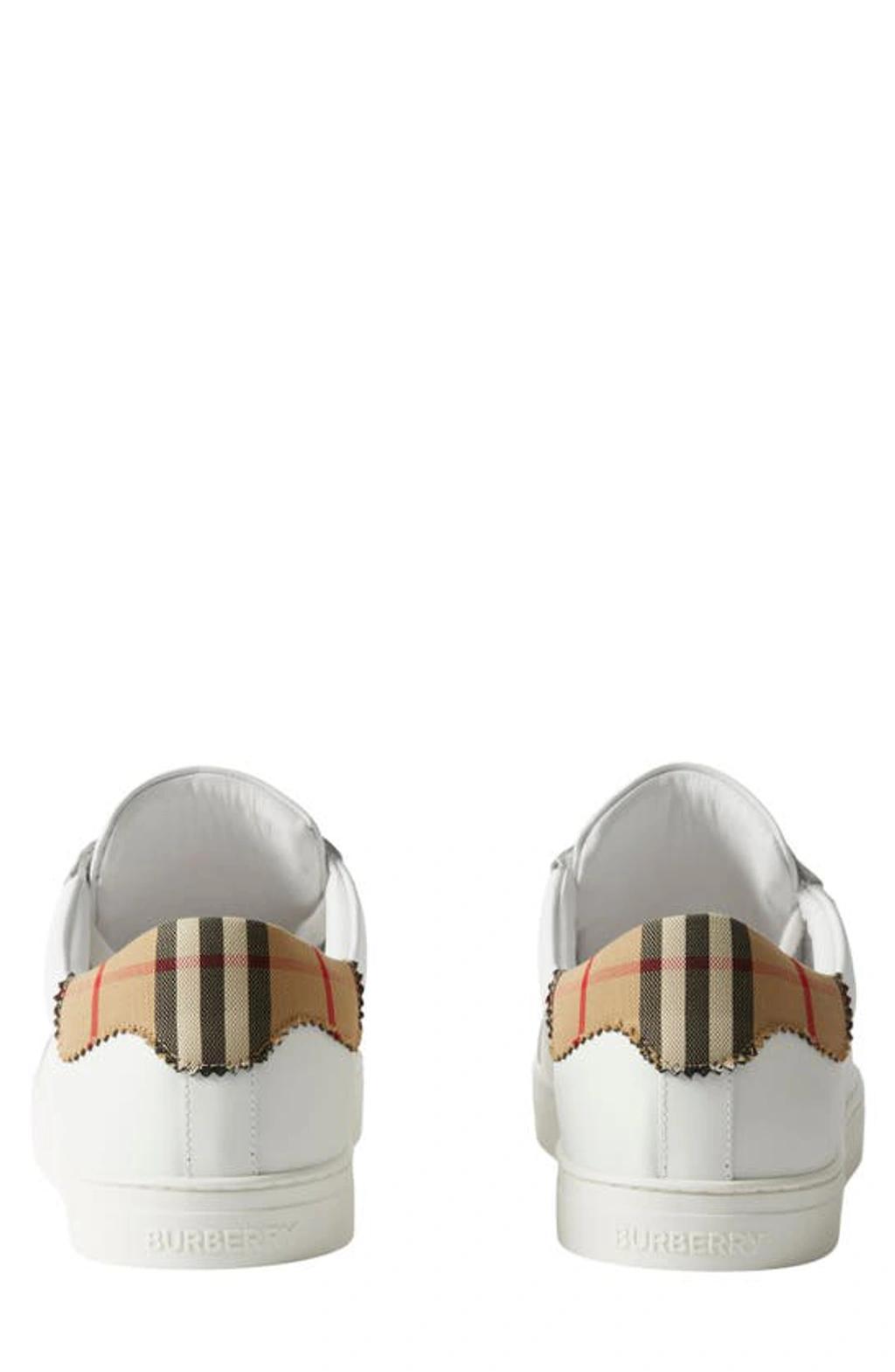 BURBERRY Checked-panel Leather Trainers In Neutral White Product Image