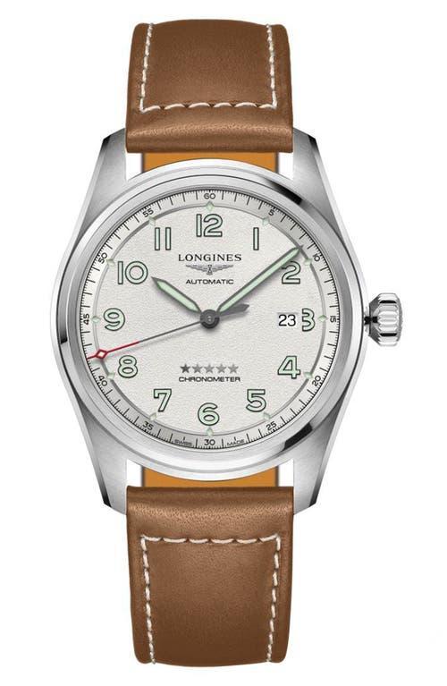 Longines Mens Automatic Spirit Stainless Steel Chronometer Brown Leather Strap Watch 42mm Product Image