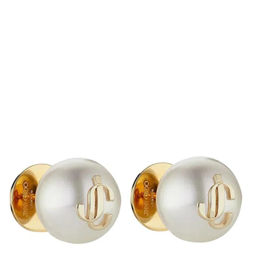 JIMMY CHOO Gold-finish Metal Jc Pearl Stud Earrings Accessories In White Product Image