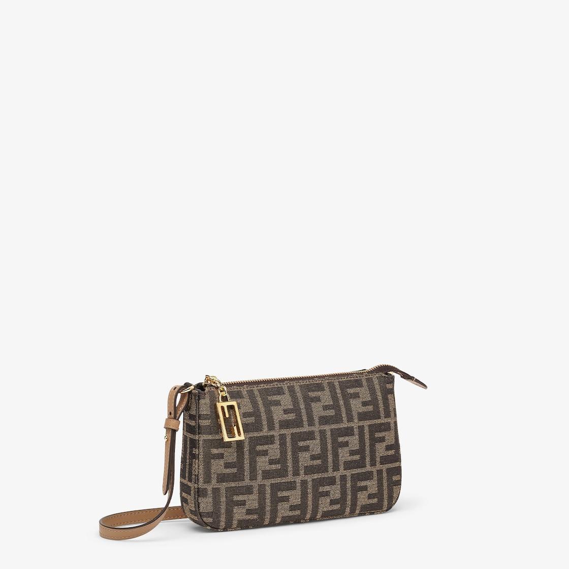 Baguette PouchBrown jacquard FF fabric clutch with chain Product Image
