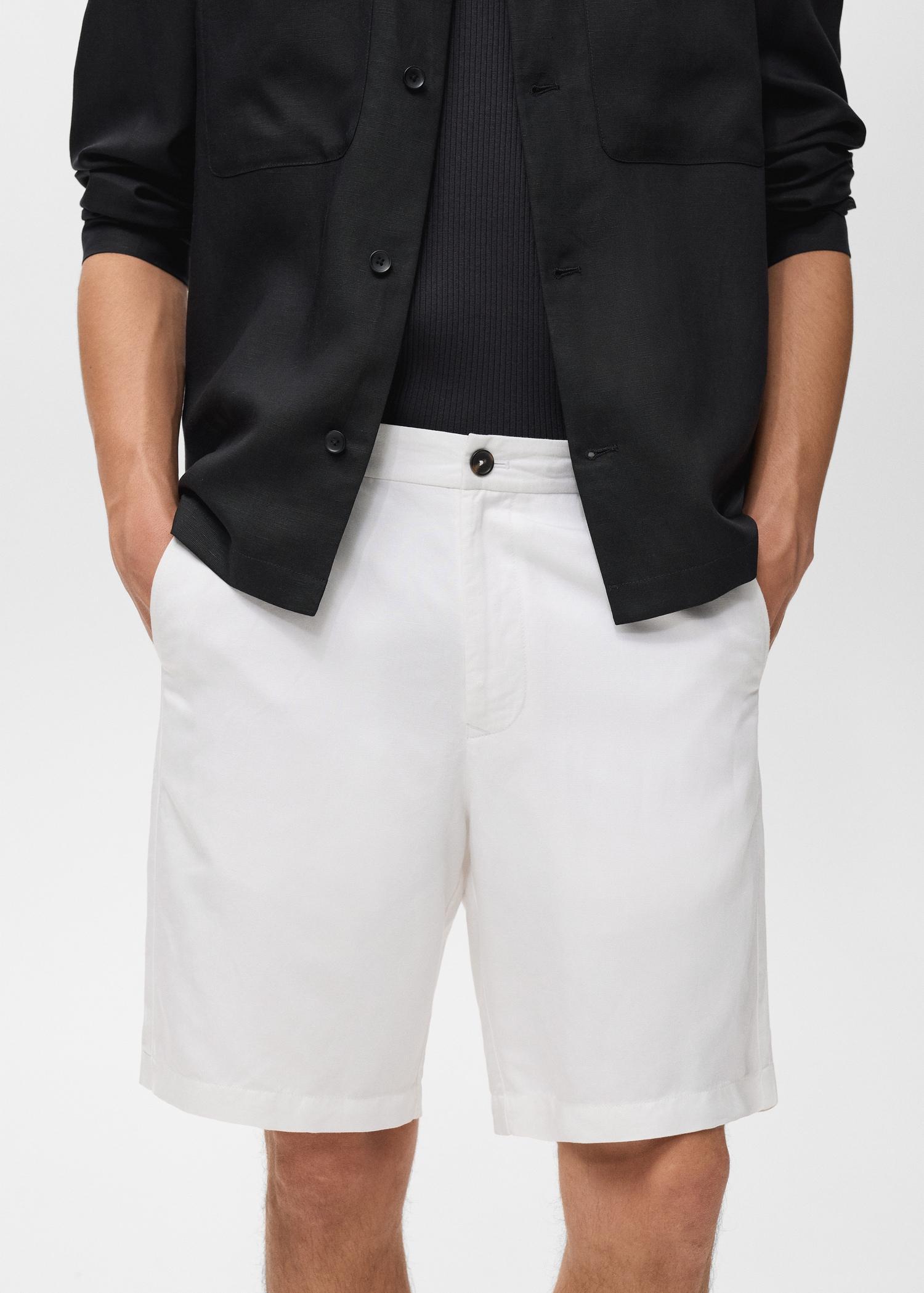 Linen-blend shorts with an elastic waistband - Men | MANGO USA Product Image