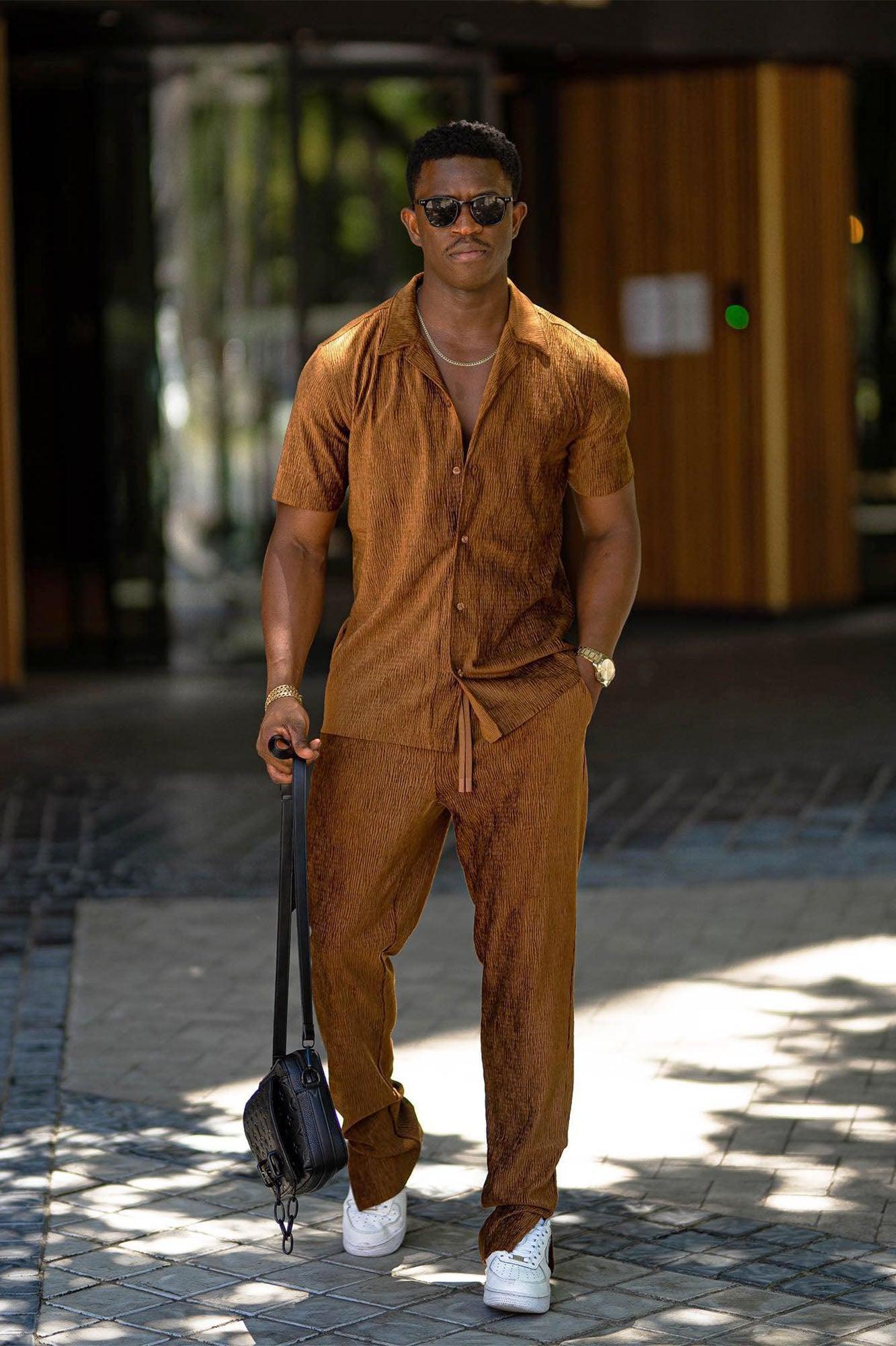Wavy Textured Slim Pant - Chocolate Product Image
