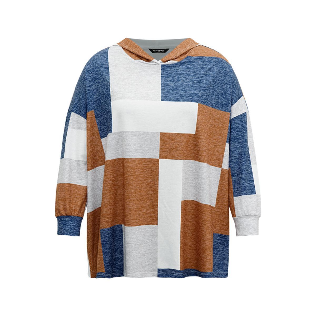Plus Size Colorblock Contrast Hooded Drop Shoulder Sweatshirt Women Multicolor Casual Contrast Hooded Everyday Sweatshirts BloomChic 22-24/3X Product Image