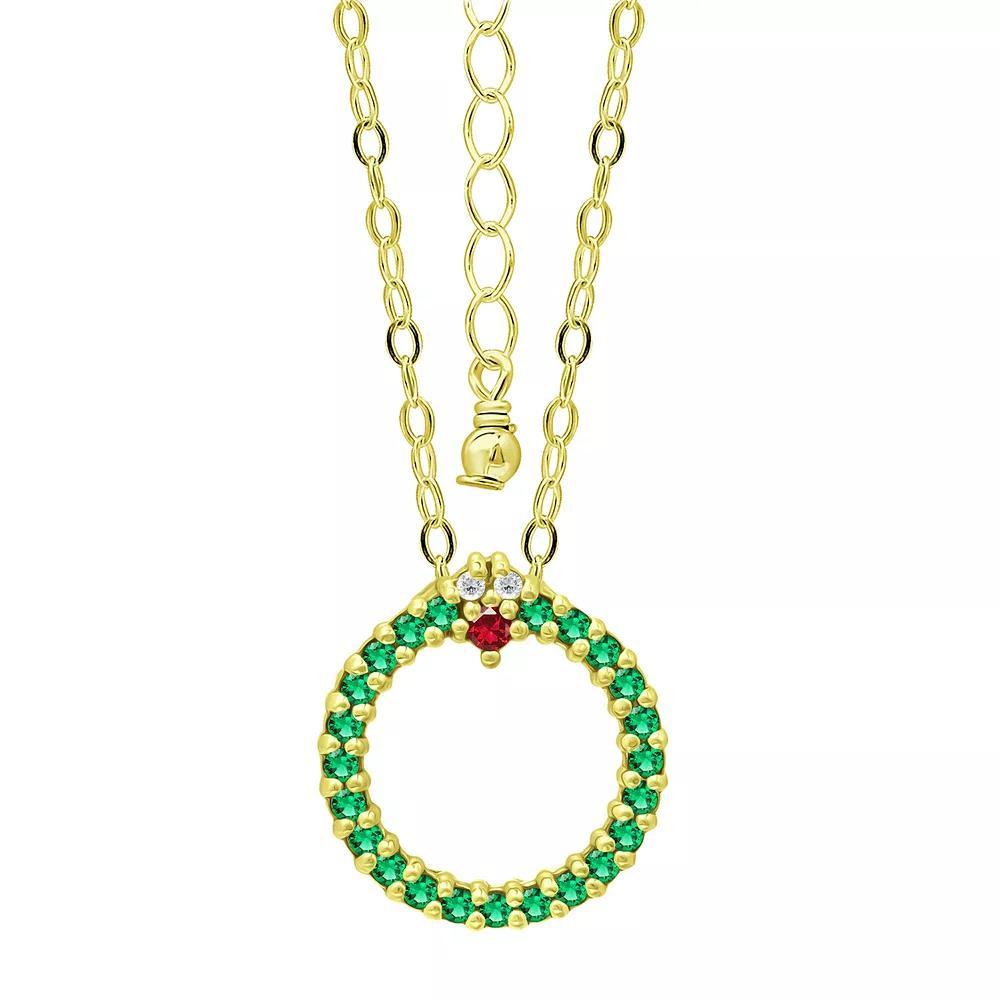 Aleure Precioso Cubic Zirconia Wreath Pendant Necklace, Women's, Size: 16", Gold Tone Green Product Image