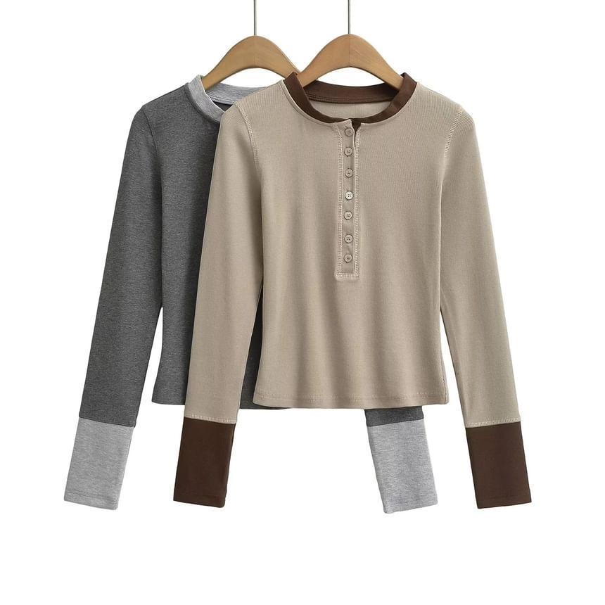 Monck Two-Piece Long-Sleeve Two-Tone Henley T-Shirt Product Image