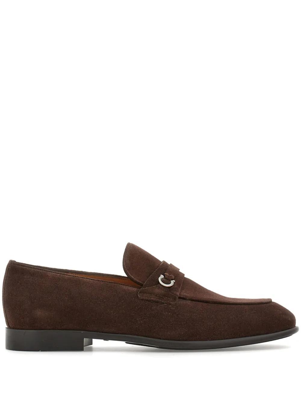 FERRAGAMO Gancini-plaque Suede Loafers In Brown Product Image