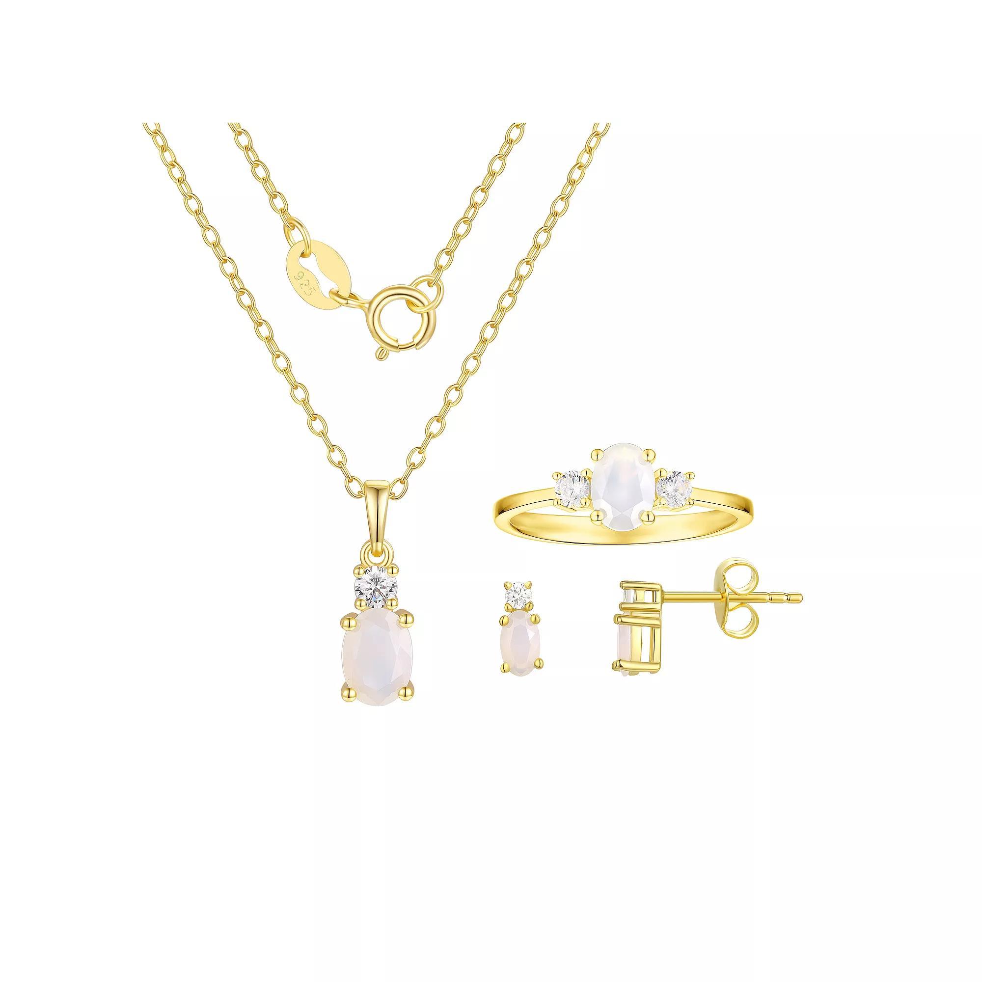 Argento Forte 14k Gold Over Silver Simulated Birthstone & Cubic Zirconia Pendant, Ring, & Earring Trio Set, Women's, June Product Image