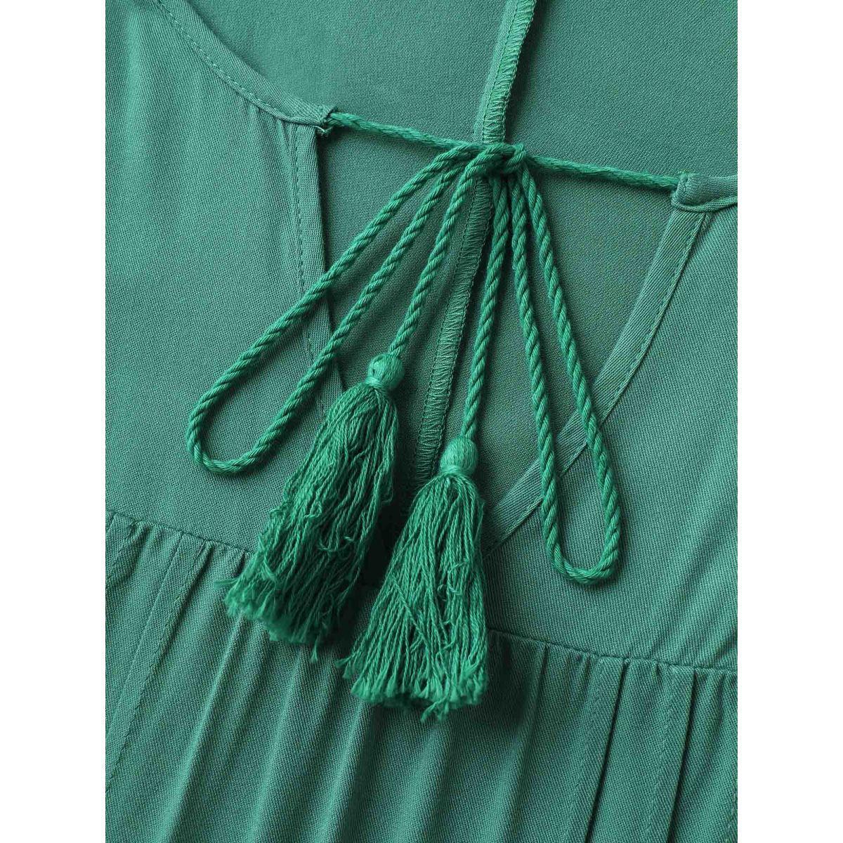 Plus Size Rayon Neck-Tie Pleated Midi Dress Teal Women Notched collar Short sleeve Curvy BloomChic 28/5X Product Image