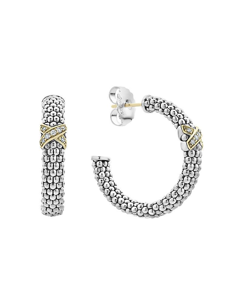 Lagos Sterling Silver & 18K Yellow Gold Embrace Diamond Hoop Earrings Product Image