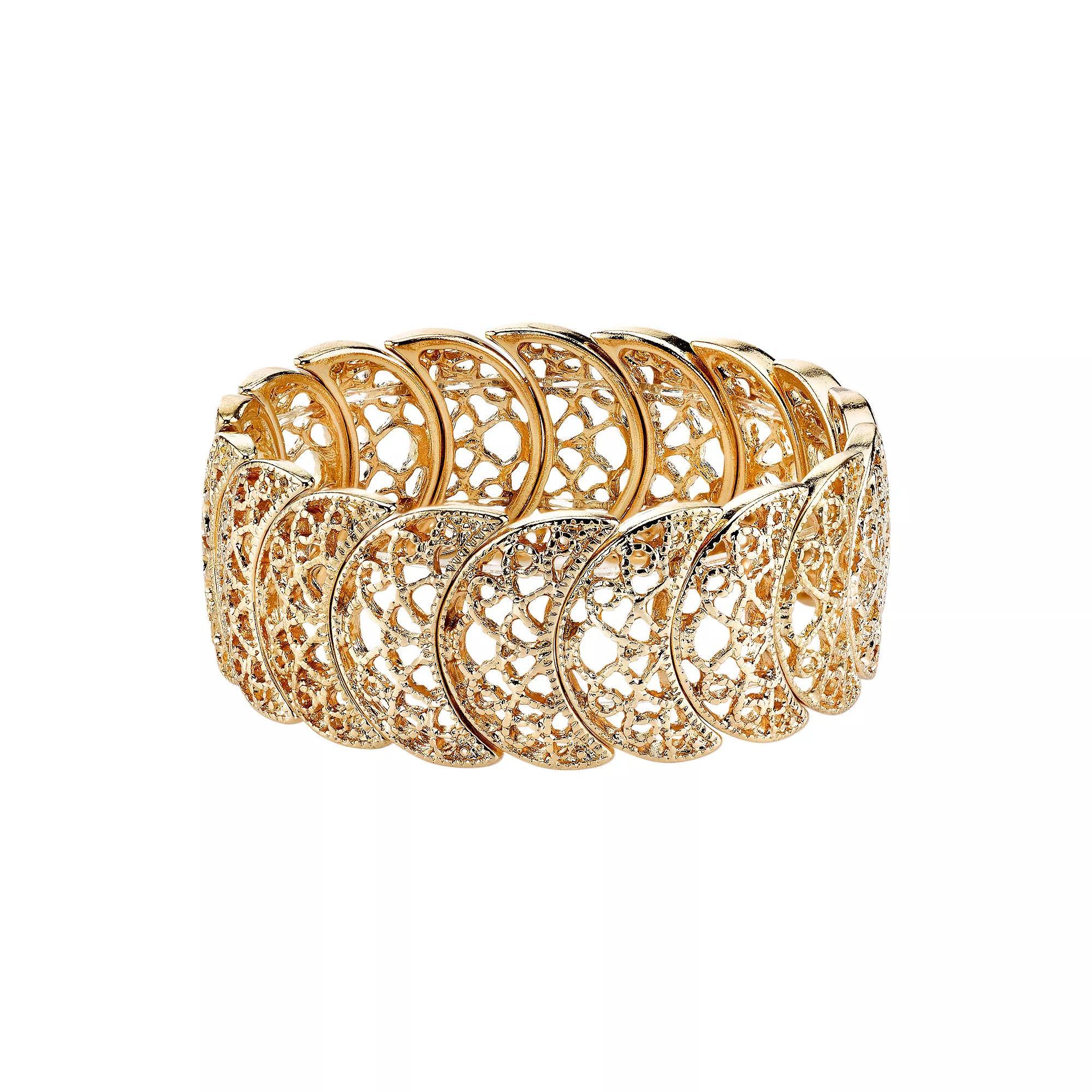 1928 Openwork Crescent Stretch Bracelet, Women's, Size: 7", Gold Tone Product Image