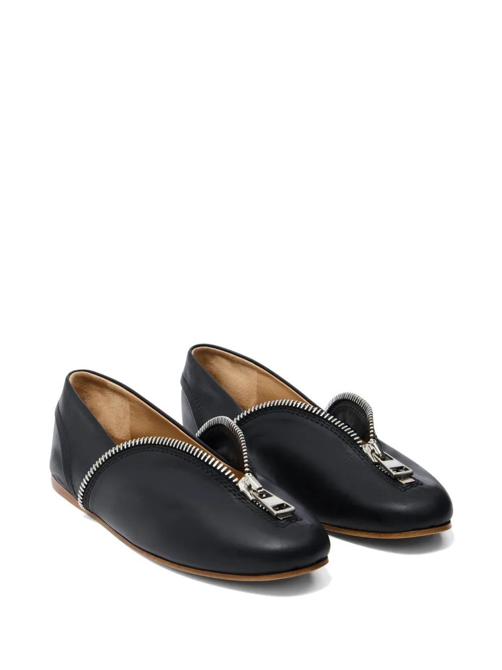 JW ANDERSON Zip-detail Leather Ballerina Flats In Black Product Image