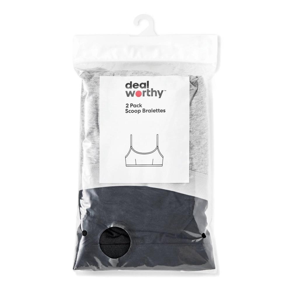 Women's 2pk Cotton Blend Scoop Back Bralette - Dealworthy™ Black/Heathered Gray Product Image
