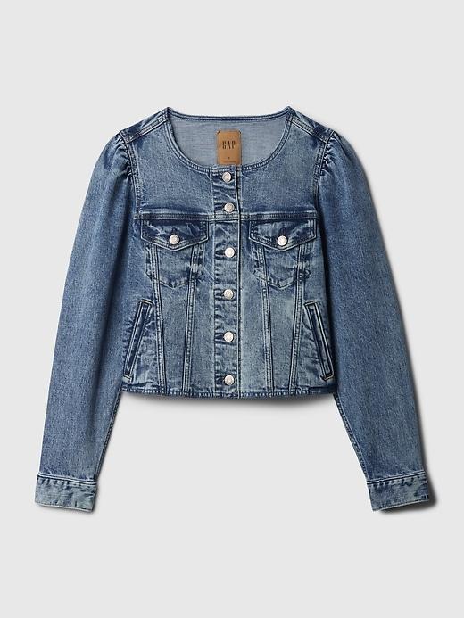 Collarless Cropped Icon Denim Jacket Product Image