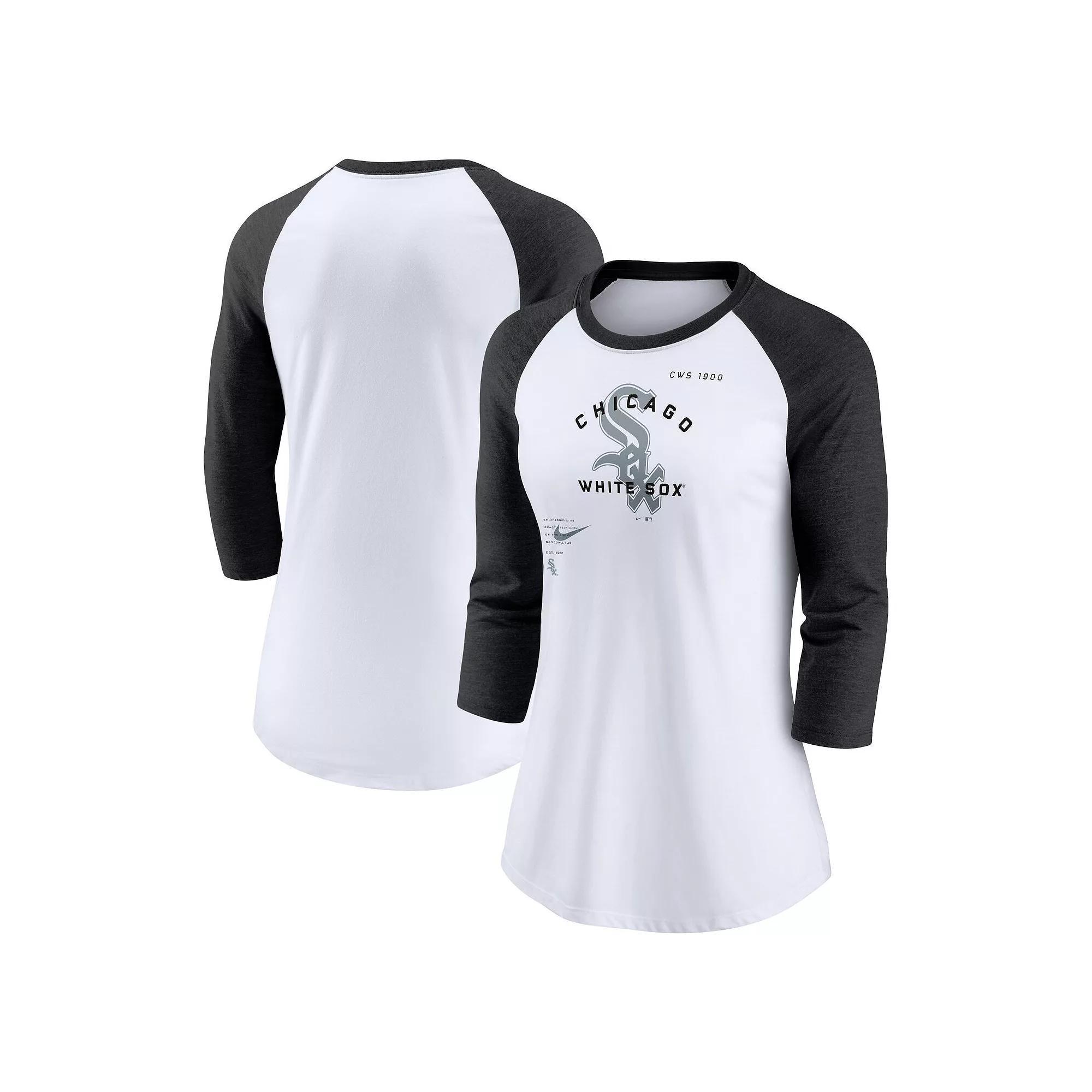 Women's Nike White/Black Chicago White Sox Next Up Tri-Blend Raglan 3/4-Sleeve T-Shirt, Size: Medium Product Image
