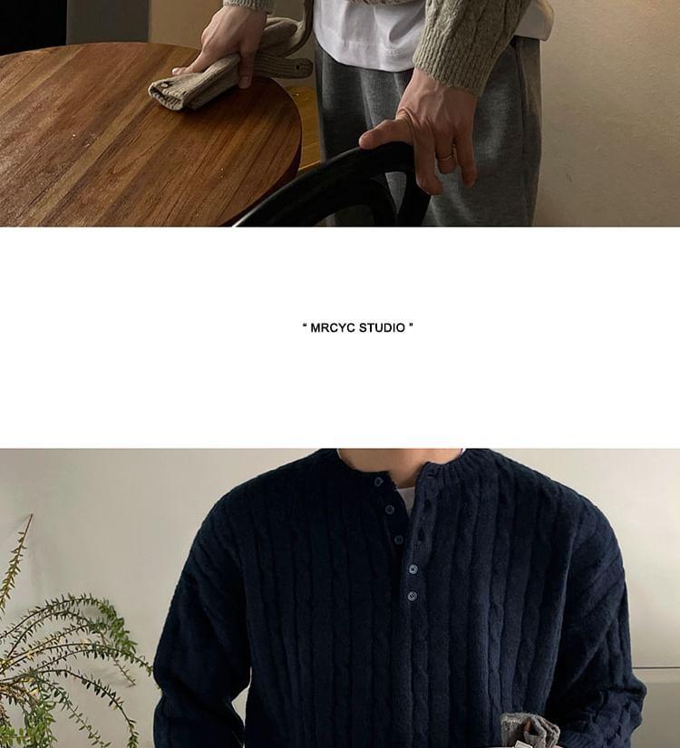 Henley Plain Cable-Knit Sweater Product Image