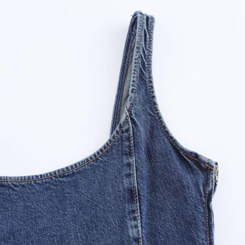Sleeveless Denim Midi A-Line Dress Product Image