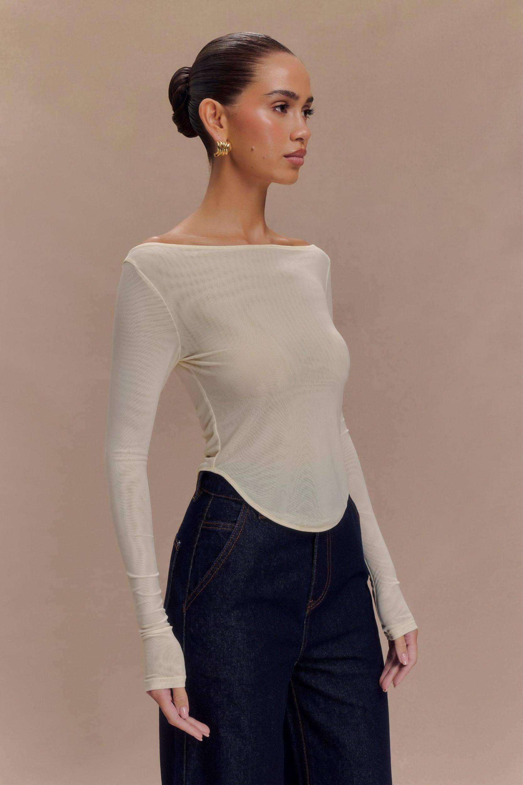 Colette Boat Neck Mesh Top - Ivory Product Image