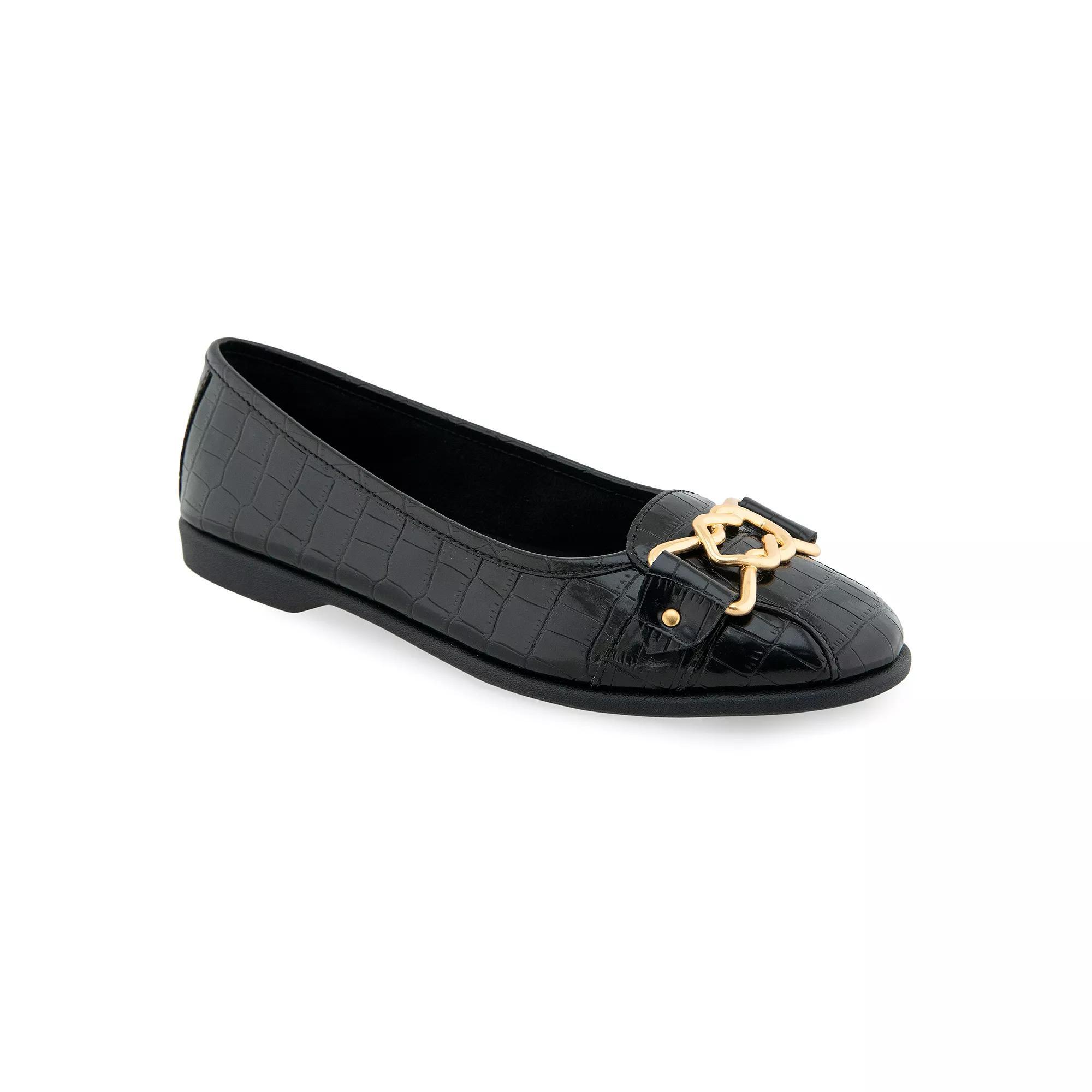Aerosoles Bia Women's Leather Ballet Flats, Size: 9, Black Croco Faux Leath Product Image
