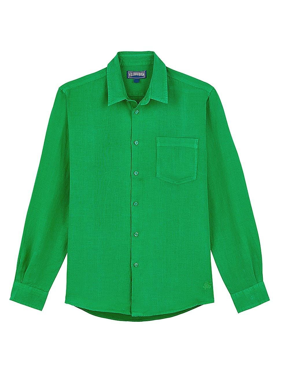Mens Caroubis Solid Linen Sport Shirt Product Image