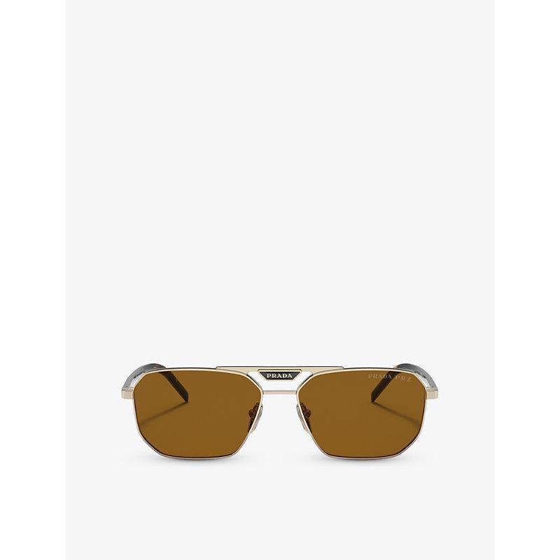 PRADA Womens  Pr 58ys Rectangle-frame Metal Sunglasses In Gold Product Image