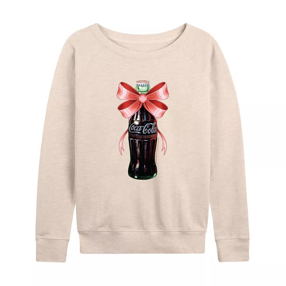Women's Coca-Cola Bottle Bow French Terry Long Sleeve Tee, Size: XL, Grey Green Product Image