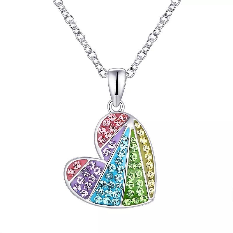 Crystal Collective Sterling Silver Plated Tilted Rainbow Crystal Heart Pendant Necklace, Women's, Size: 18", Silver Tone Pink Product Image