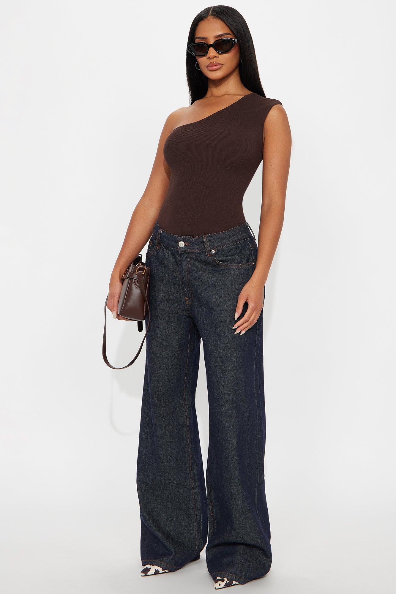 Remind Me Again One Shoulder Top - Chocolate Product Image