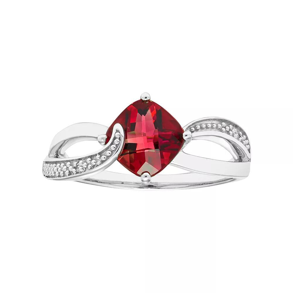 Sterling Silver Lab Created Ruby & Diamond Accent Cushion Bypass Ring, Women's, Size: 7, Red Product Image