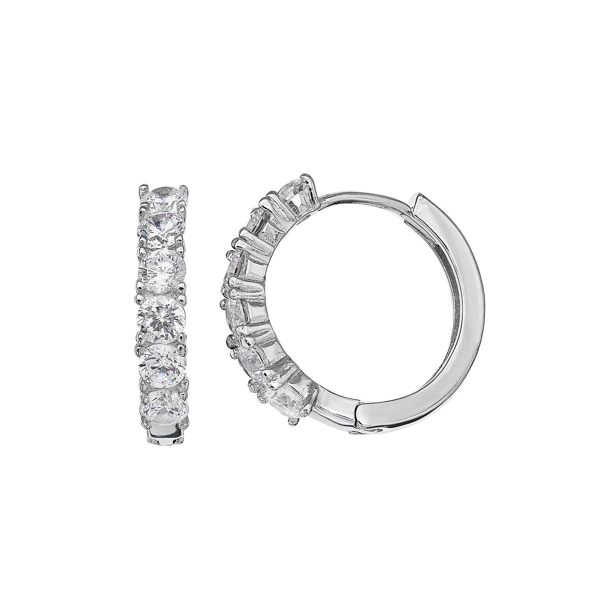 PRIMROSE Sterling Silver Cubic Zirconia Huggie Hoop Earrings, Womens, Grey Product Image