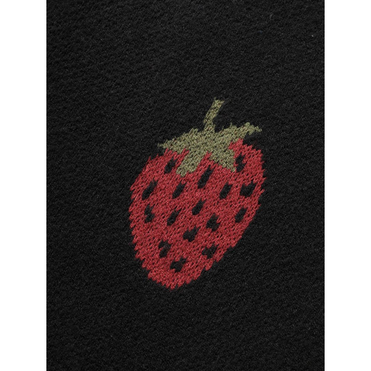 Plus Size Strawberry Jacquard Drop Shoulder Sleeve Pullover Black Women Casual Loose Long Sleeve Round Neck Everyday Pullovers BloomChic 28/5X Product Image