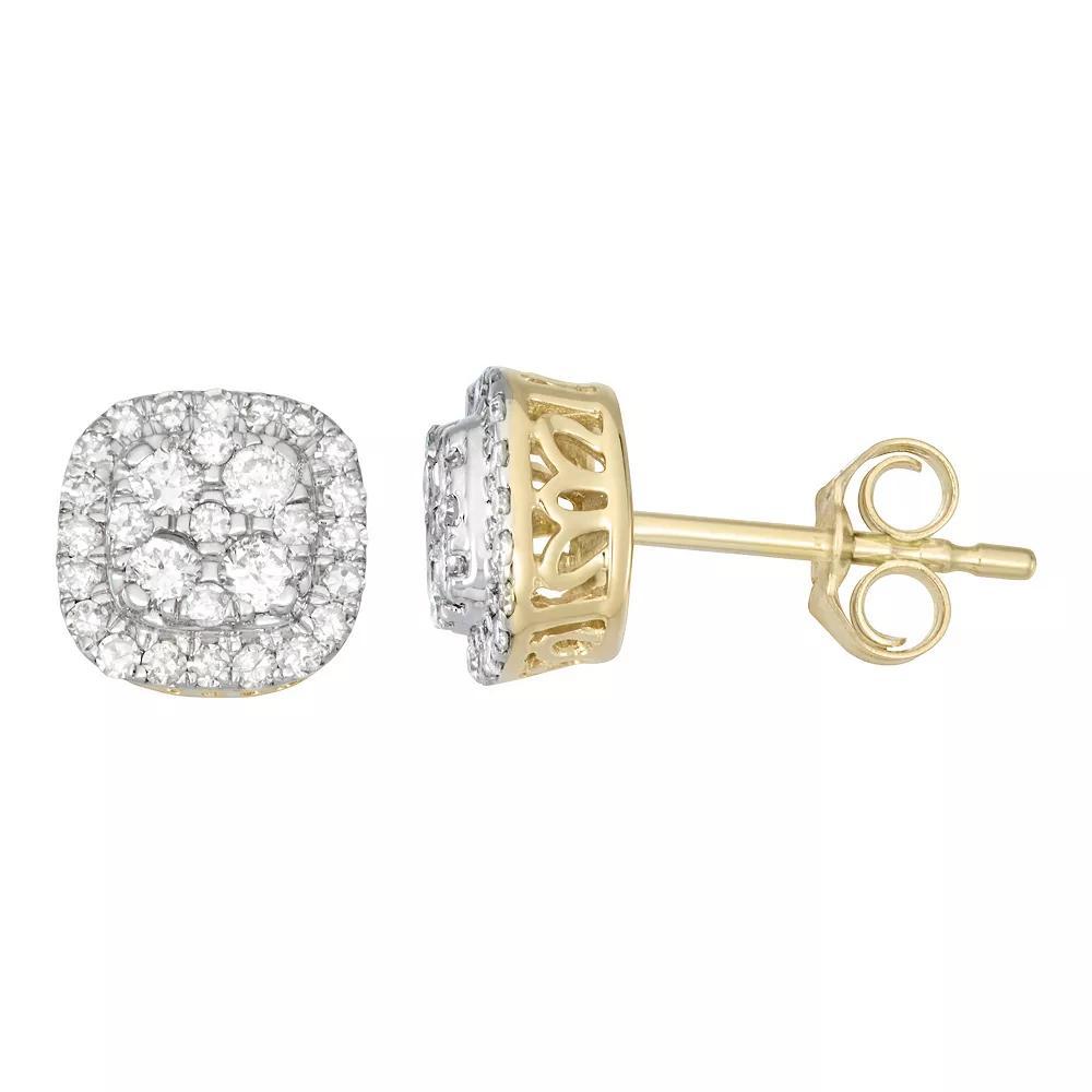 14k Gold 1/2 Carat T.W. Diamond Cluster Stud Earrings, Women's, 10k Gold Product Image