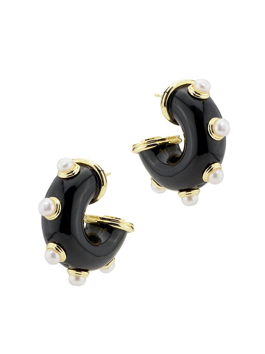 Womens 18K-Gold-Plated & Mixed-Media Hoop Earrings Product Image