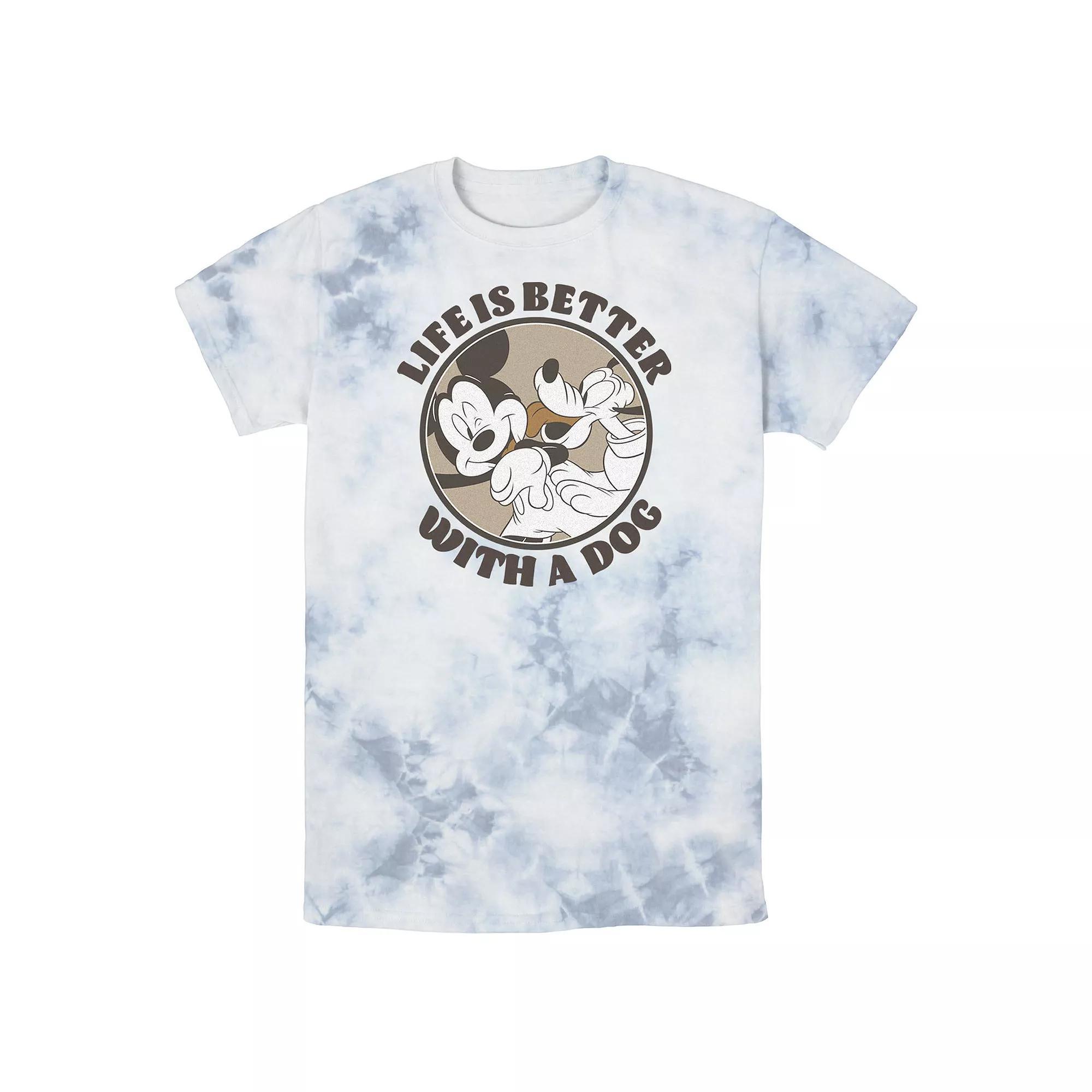 Men's Disney Mickey And Friends Life Is Better With A Dog Bomabrd Wash Tee, Size: Small, White Blue Product Image